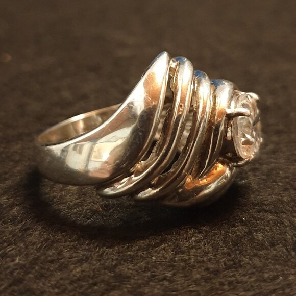 Bold Vintage Sterling Silver Cubic Zirconia Statement Ring – Size 7 - Picture 10 of 14